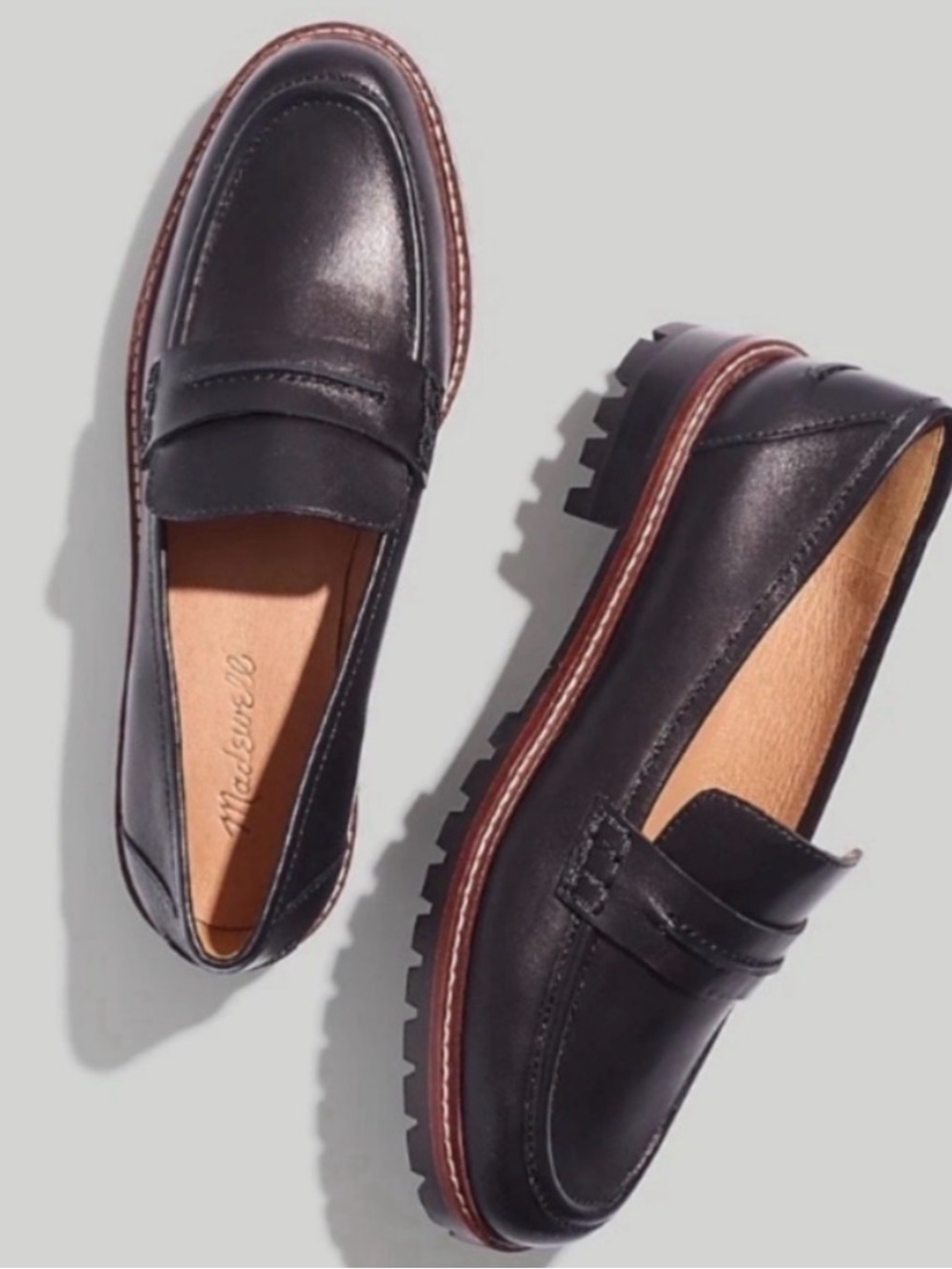 Madewell Corinne Lugsole Loafers True Black Leather Size 6 NWOT